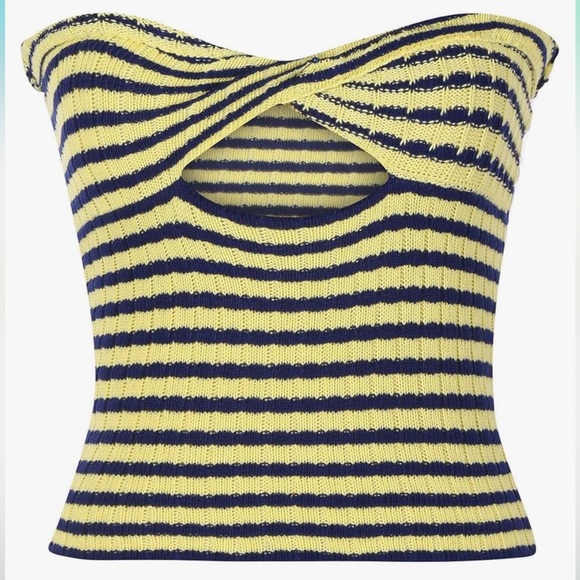 SMALL Knit Twist Tube Tops Y2K Stripe Hollow Exposed Navel Backless Crop - Picture 3 of 9